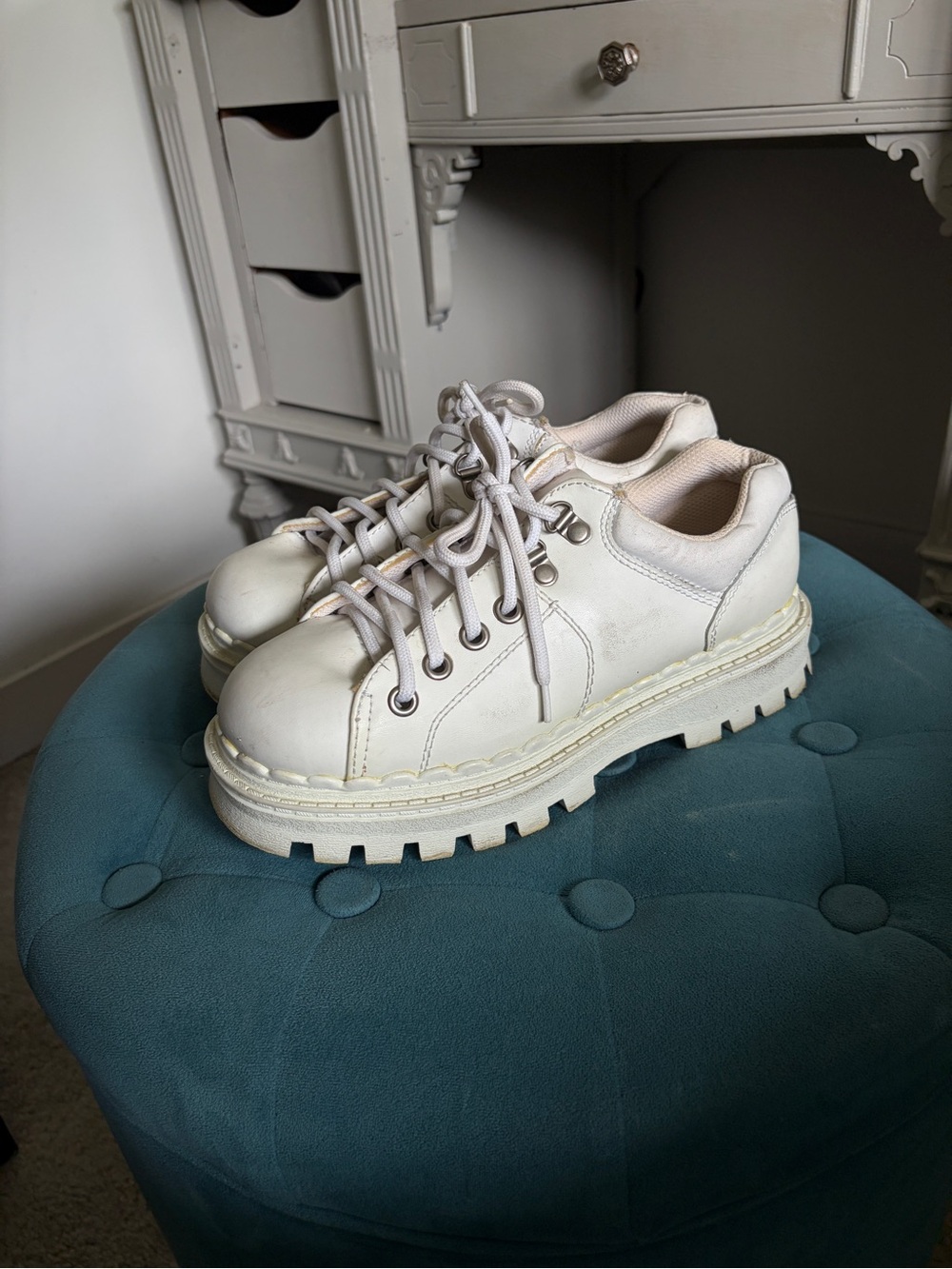 White Chunky Lace-Up Women's Sneakers